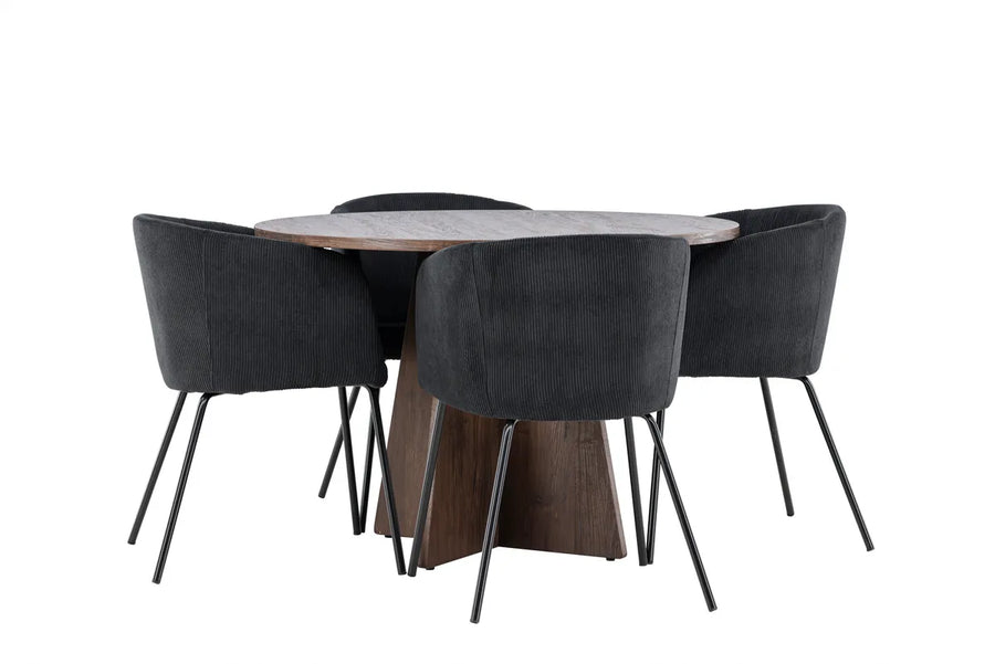 Spisegruppe Berit & Bootcut rund ⌀110 – svart og mocca