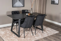 Rektangulært spisebord Inca & Velvet Deluxe 160 x 85 + spisestol 2-pakk – svart