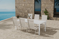 Spisegruppe Break & Levanzo 205 x 90 med 2-pakk posisjonsstoler – hvit og beige