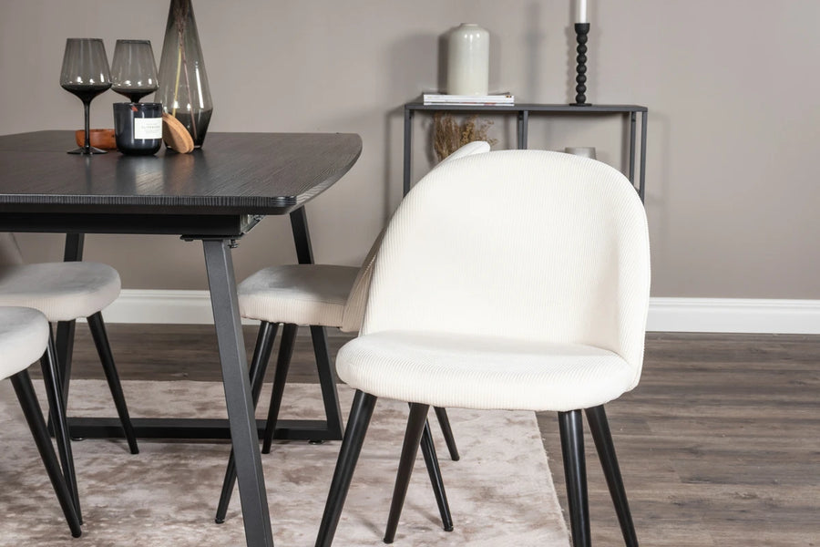 Spisegruppe Inca & Velvet 160 x 85 med 2-pakk spisestoler – svart og krem