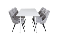 Spisebord Polar & Velvet Deluxe 180 x 90 + spisestol 2-pakk – hvit og lys grå