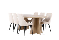 Spisegruppe oval 230 x 115 + 2-pakk spisestoler – natur og beige