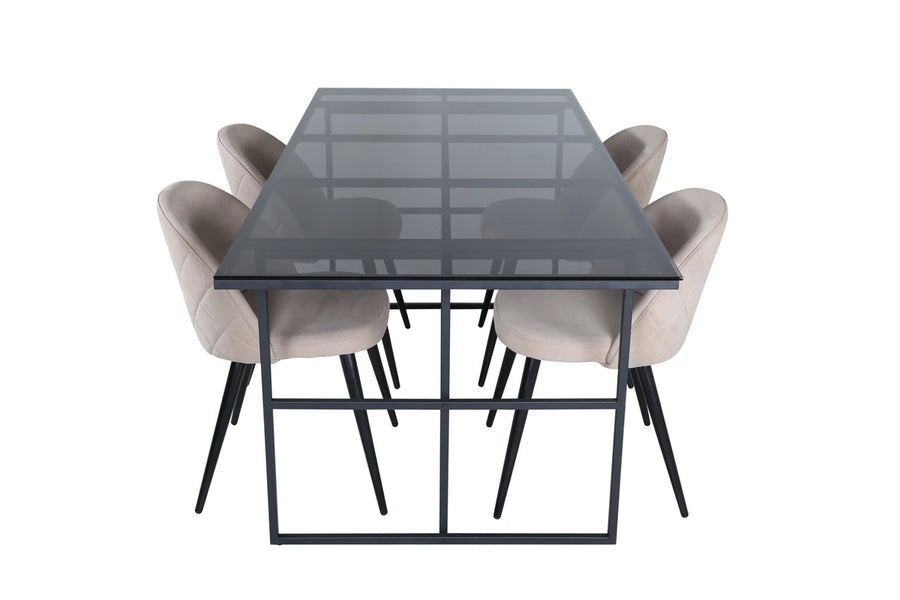 Spisegruppe rektangulær 200 x 90 + spisestol 2-pakk – svart og beige