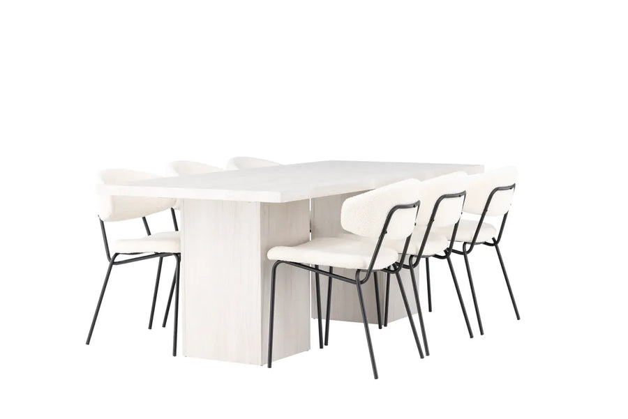Spisestol Chico & Olga 2-pakk + Rektangulært spisebord 200 x 90 – hvit