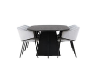 Spisegruppe Bootcut & Evelina oval 230 x 115 + 2-pakk spisestoler – svart og grå