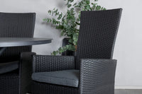 Spisebord Alma & Padova rundt ⌀120 + reclinerstol 2-pakk – svart