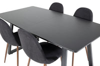 Spisestol Polar & Inca 2-pakk + Rektangulært spisebord 160 x 85 – svart