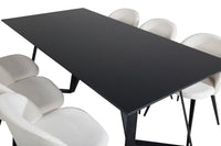 Spisebord Marina & Velvet 180 x 90 + 2-pakk spisestol – svart og krem