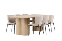 Spisestol Modesto & Olivia 2-pakk + Rektangulært spisebord 210 x 100 – beige og natur
