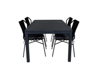 Spisegruppe Julian & Marbella 4-pakk + rektangulært spisebord 160 x 100 – svart