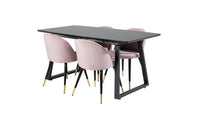 Spisestol Velvet & Inca 2-pakk + rektangulært spisebord 160 x 85 – støvrosa og svart
