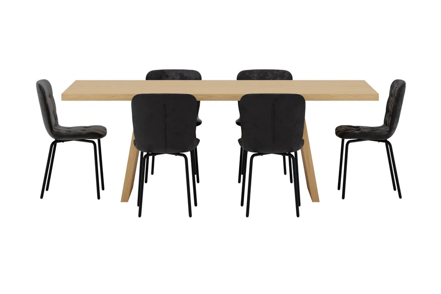 Spisestol Punsch & Logga 2-pakk – svart + Rektangulært spisebord 210 x 100 – natur