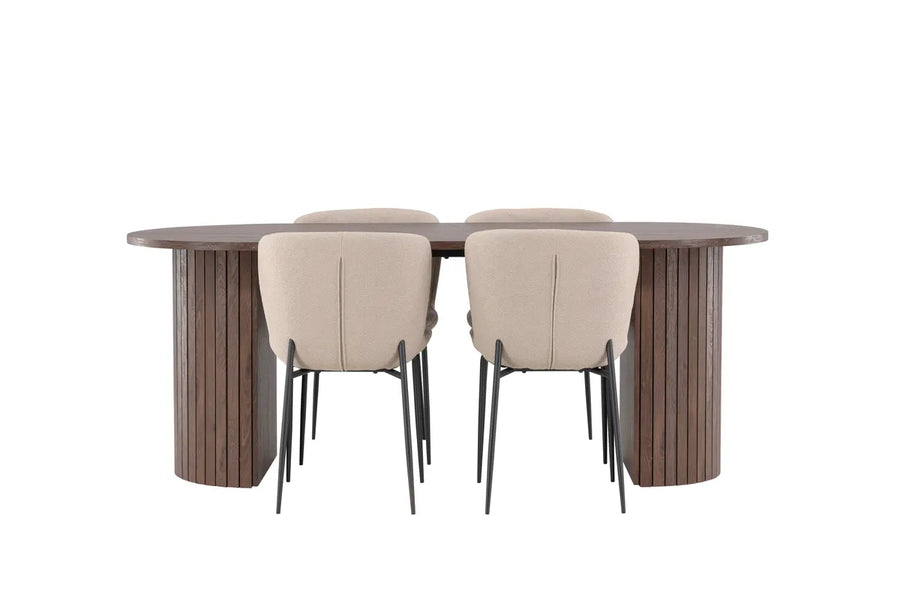 Spisestol Modesto & Härön 2-pakk + Spisebord ovalt 200 x 90 – beige og mocca