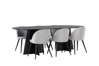 Spisestol Velvet & Bootcut 2-pakk + Ovalt spisebord 230 x 115 – grå og svart