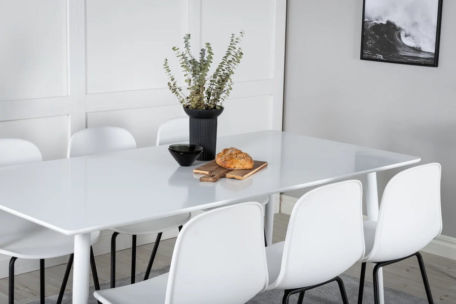 Spisestol Arctic & Polar 2-pakk + Rektangulært spisebord 180 x 90 – hvit