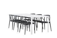 Spisegruppe Stina & Break 6-pakk 205 x 90 – svart og hvit