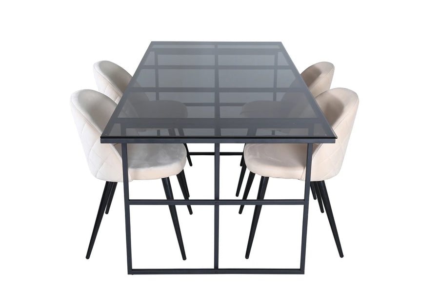 Spisegruppe rektangulær 200 x 90 + spisestol 2-pakk – svart og beige