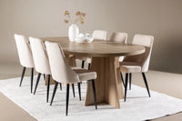 Spisegruppe oval 230 x 115 + 2-pakk spisestoler – natur og beige