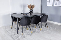 Spisegruppe Gold & Velvet 180 x 85 med 2-pakk spisestoler – svart