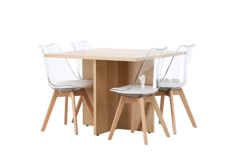 Spisestol Edvin & Leo 2-pakk + Rektangulært spisebord 100 x 100 – natur