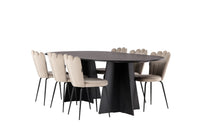 Spisestol Limhamn & Bootcut 2-pakk beige + Spisebord ovalt 230 x 115 – svart