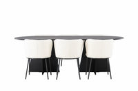 Spisegruppe Bootcut & Edina oval 230 x 115 + spisestol 2-pakk – svart og hvit