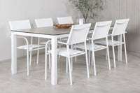Spisestol Santorini & Llama 2-pakk + Rektangulært spisebord 205 × 100 – hvit og grå