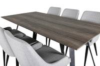Spisestol Plaza & Marina 2-pakk + Rektangulært spisebord 180 x 90 – grå og natur