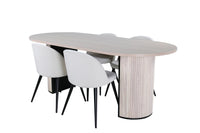 Spisebord ovalt 200 x 90 + Spisestol 2-pakk – hvitvasket og krem