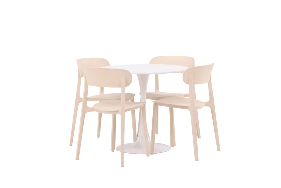 Spisegruppe Åstol & Hamden 2-pakk + Rundt ⌀80 – beige og hvit