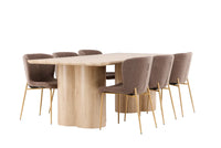 Spisestol Modesto & Olivia 2-pakk + spisebord 210 x 100 – brun og natur