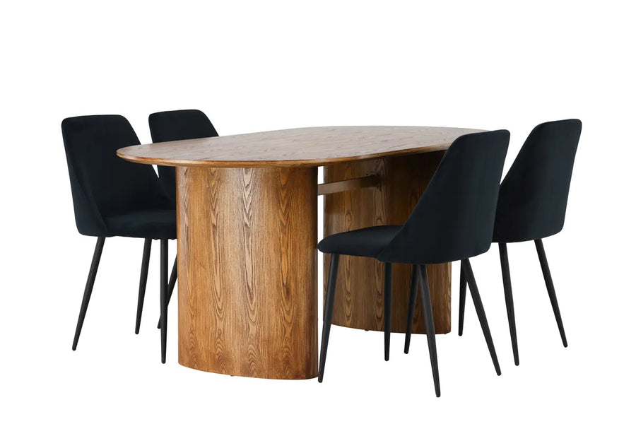 Spisestol Night & Isolde 2-pakk + Spisebord ovalt 180 x 90 – svart og natur