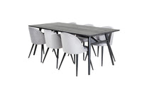 Spisegruppe Sleek & Velvet 195 x 95 + spisestol 2-pakk – svart og grå