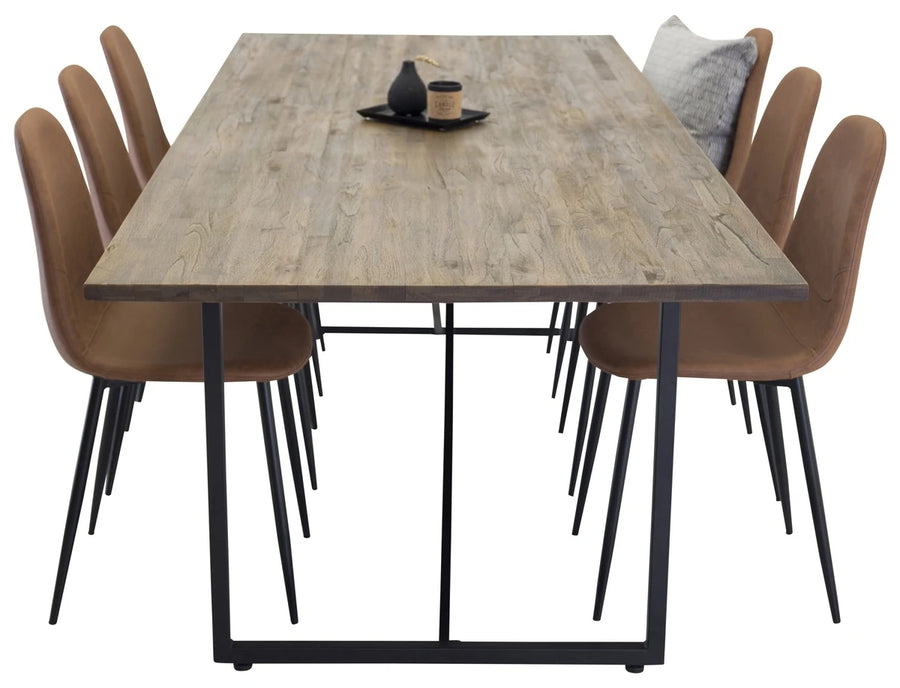 Spisegruppe Padang & Polar 250 x 100 + 2-pakk spisestoler – natur og brun