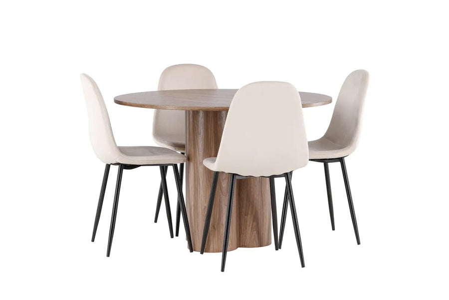Spisestol Polar & Olivia 2-pakk + Rundt spisebord ⌀110 – beige og brun