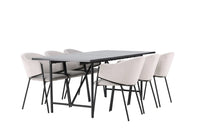 Spisebord Astrid & Evelina 200 x 90 + spisestol 2-pakk – svart og grå
