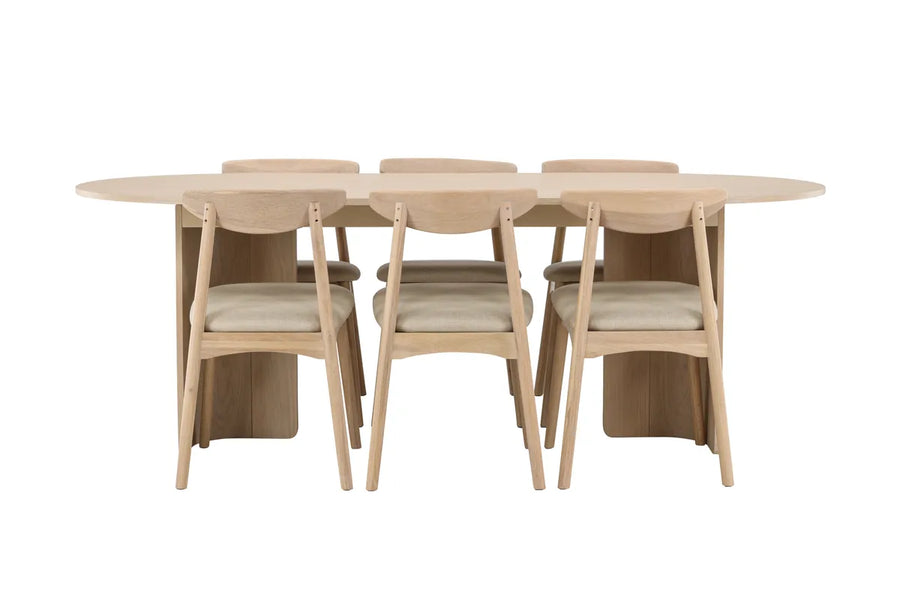 Spisestol Ven & Tyresö 2-pakk + Spisebord ovalt 220 x 100 – hvitvasket