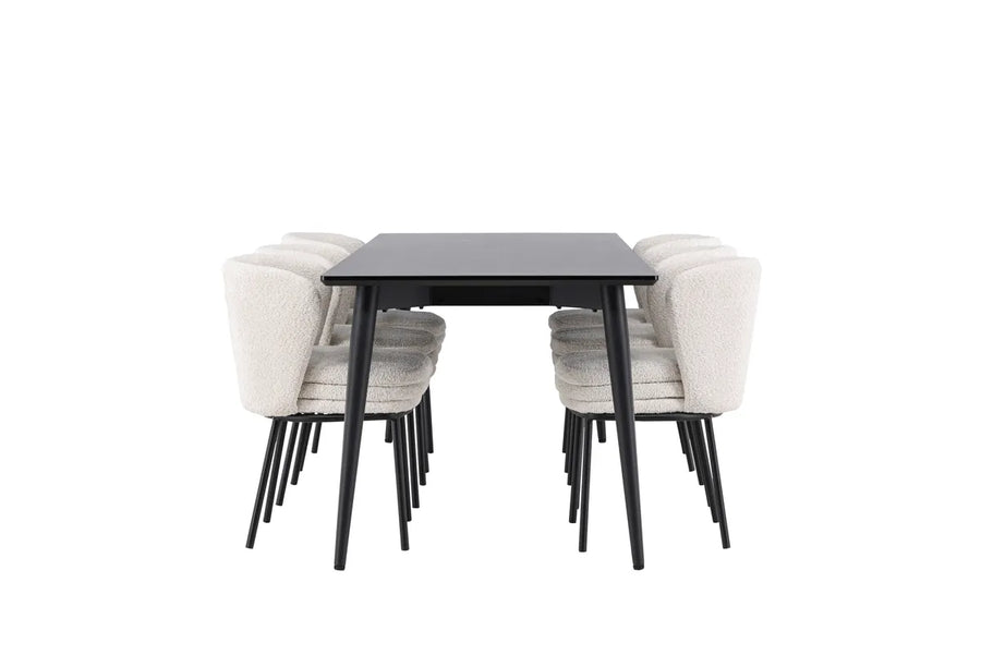 Spisestol Agnes & Ellis 2-pakk – hvit + Rektangulært spisebord 230 x 85 – svart