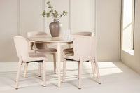 Spisebord rundt ⌀120 + spisestol 2-pakk – hvitvasket og beige