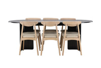 Spisestol Ven & Tyresö 2-pakk + Spisebord ovalt 220 x 100 – hvitvasket og svart