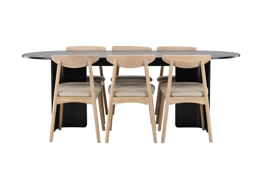 Spisestol Ven & Tyresö 2-pakk + Spisebord ovalt 220 x 100 – hvitvasket og svart