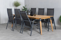 Spisegruppe Julian & Copacabana rektangulært spisebord 210 x 100 + 2-pakk reclinerstoler – natur og svart