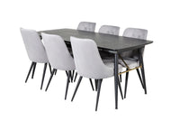 Spisegruppe Gold & Velvet Deluxe 180 x 85 + 2-pakk spisestoler – svart og lys grå
