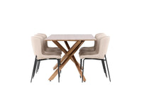 Spisestol Modesto & Piazza 2-pakk + Spisebord rektangulært 180 x 90 – beige og mocca