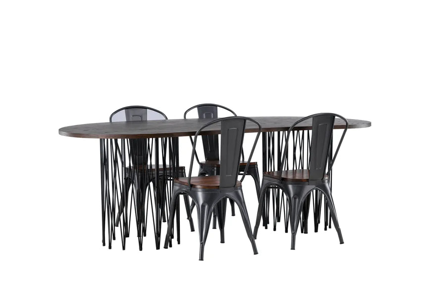 Spisestol Tempe & Stone 2-pakk + Spisebord ovalt 220 x 100 – valnøtt og mokka