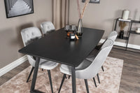 Spisegruppe Inca & Velvet Deluxe rektangulær 160 x 85 + 2-pakk spisestoler – svart og lys grå