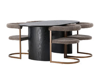 Spisegruppe Isolde & Morning oval 180 x 90 + spisestol 2-pakk – svart og brun