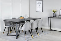 Spisegruppe Marina & Velvet rektangulær 180 x 90 med 2-pakk spisestoler – svart og grå