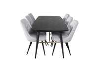 Spisebord Gold & Velvet Deluxe rektangulært 180 x 85 + spisestol 2-pakk – svart og grå