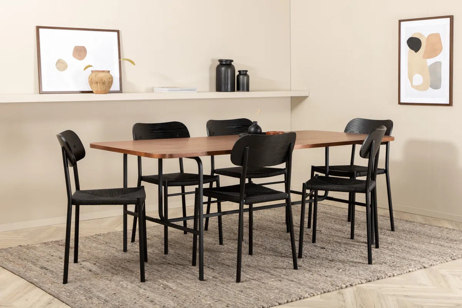 Spisebord Uno & Polly 200 x 90 + Spisestol 2-pakk – natur og svart